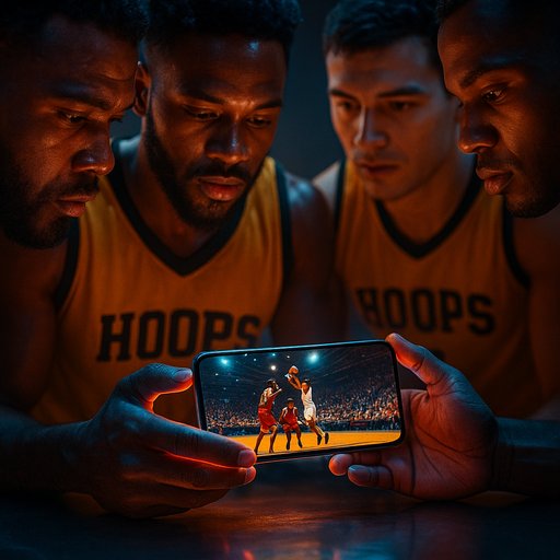 BE999 Vip basketball players in a huddle